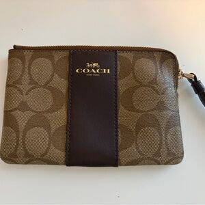 Coach Tan and Brown Signature Wristlet